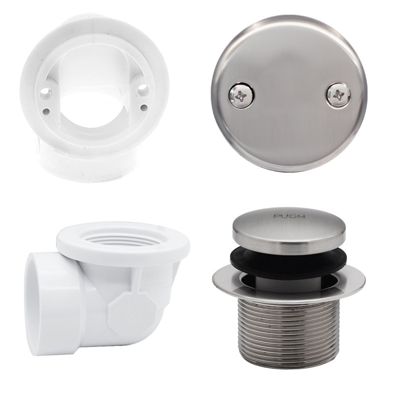 Sch. Drain de baignoire 40 "1-1 / 2" en PVC avec trop-plein deux trous, Acier inoxydable