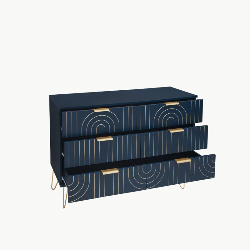 Modern Six Drawer Dresser, Dark Blue