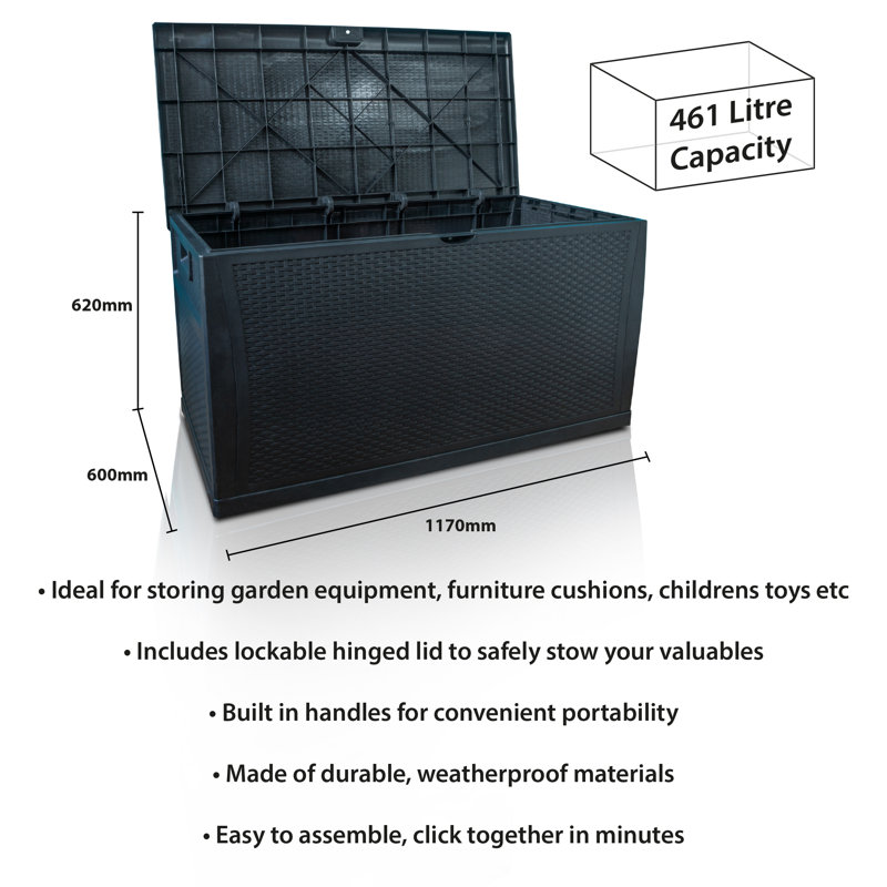 St. Helens Home & Garden 120cm W 461L Plastic Lockable Deck Box in Black