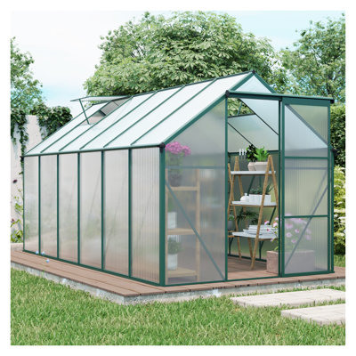 6x10 FT Walk-in Polycarbonate Greenhouse with Galvanized Base, Heavy Duty Aluminum Frame & Sliding Door for Outdoor Backyard Gardening