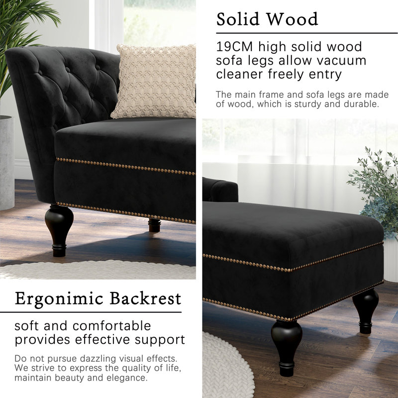 Upholstered Chaise Lounge, Black 100% Polyester