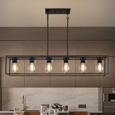 6-Light Rectangular Chandelier Black Chandelier Living Room Chandelier Dining Room Light Fixtures