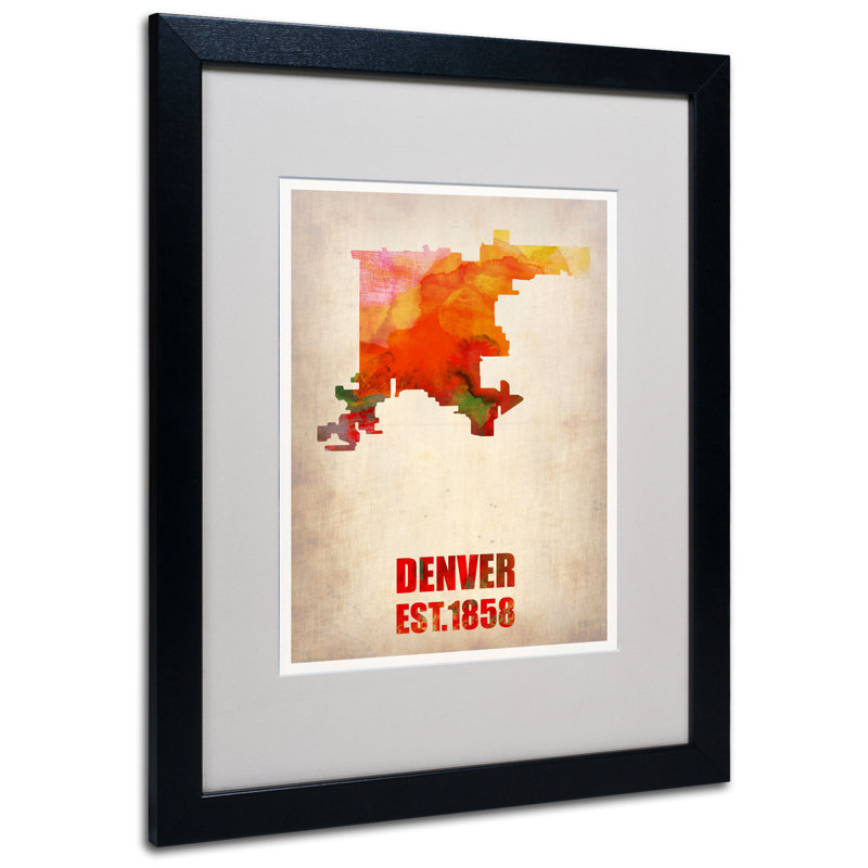 « denver aquarelle map », reproduction d’impression sur toile encadrée, H 14 po x l 11 po x P 0,5 po, Noir