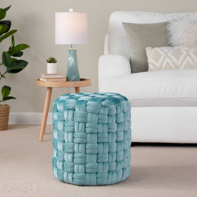 Repose-pieds rond en velours 16 po - Bleu glacier