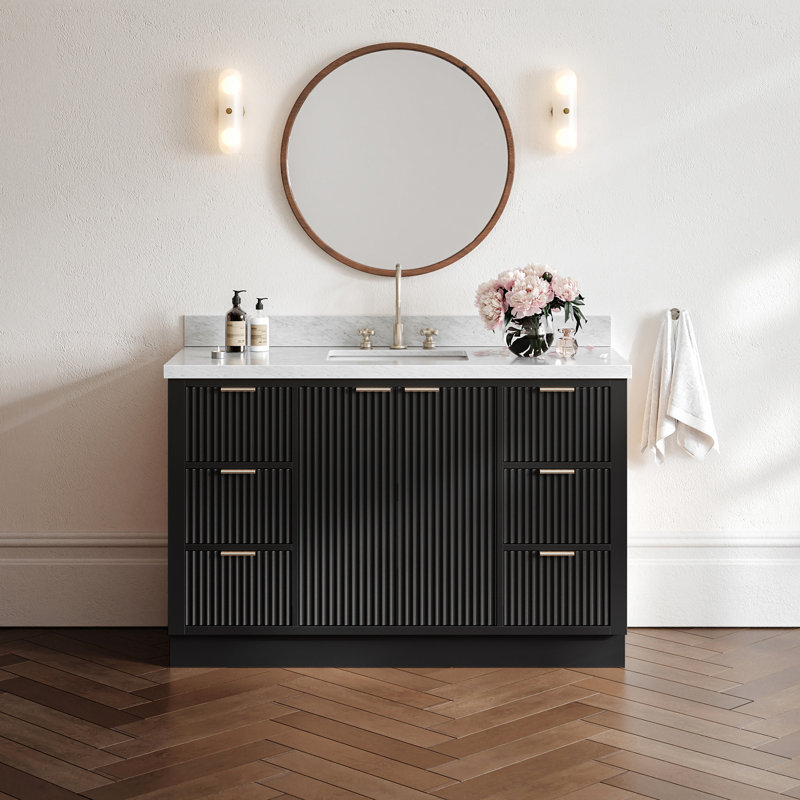 Meuble-lavabo rectangulaire simple 55 po avec comptoir en marbre blanc de Carrare Koeninger, Rectangulaire, 55"
