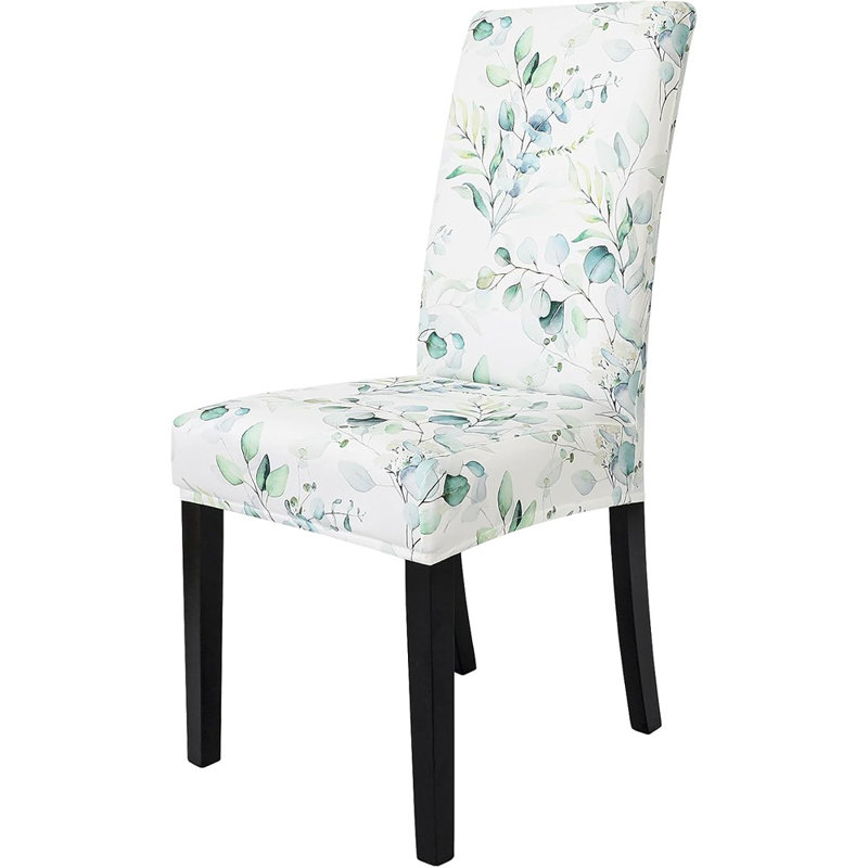 Housses de chaises de salle à manger - Floral vert - ensemble de 6, extensible, amovible, lavable, ajustement universel