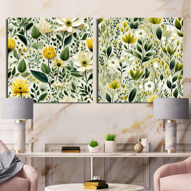 Norfork - ensemble de 2 collages carrés botaniques abstraits, Toile tendue, H 30 po x l 61 po