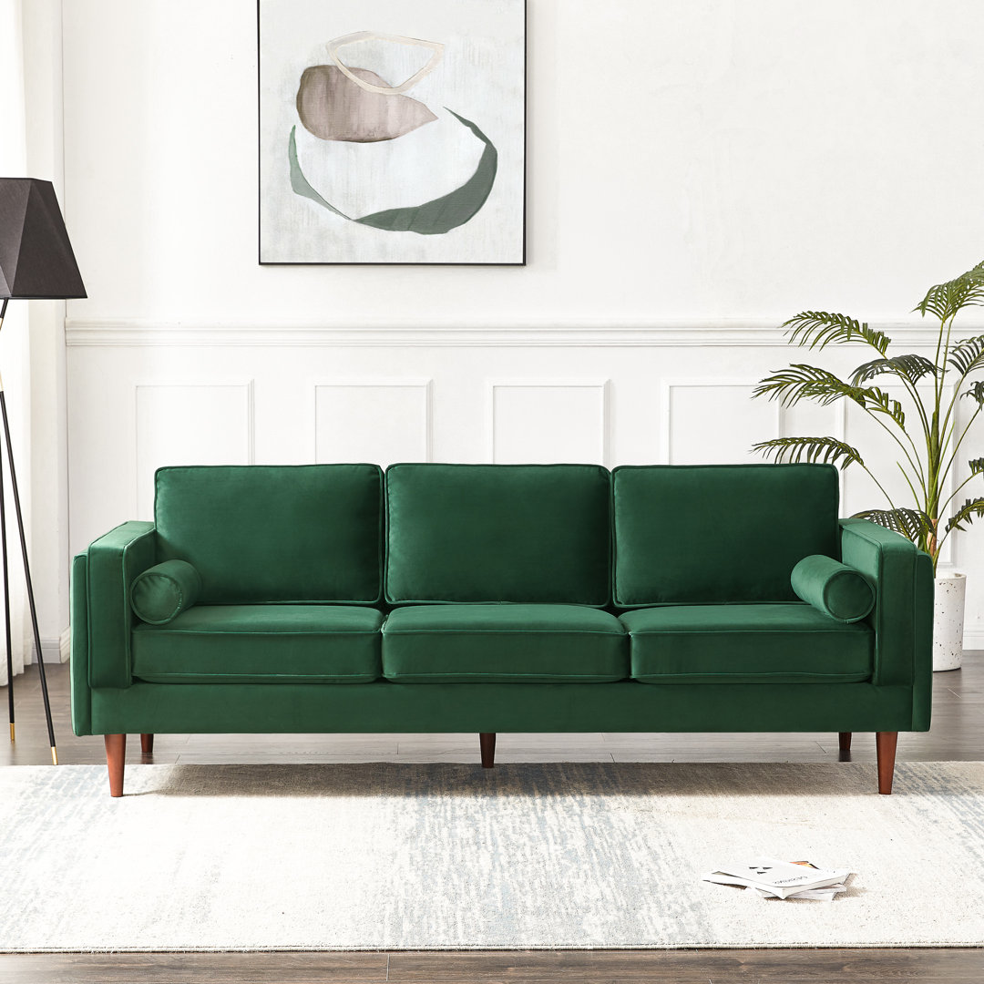 Candius 86" Velvet Square Arm Sofa with Reversible Cushions Wade Logan® Size: 32" H x 86" W x 35" D Fabric: Velvet Dark Green, Cushion Fill: Foam