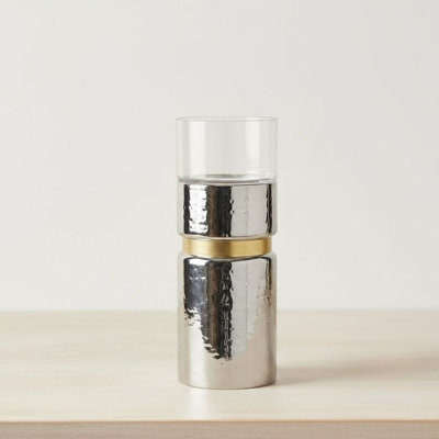 Tabletop Silver Candle Holder Vase, Silver and Glass Candle Holder Vase for Flowers or Candle Display