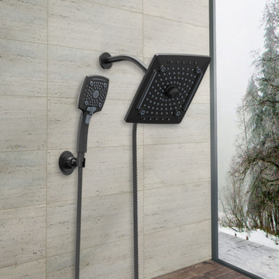 Rainfall Shower Head System with Handheld Spray Combo, 10'' Showerhead with 5 Spray Modes, 59 Inch Hose, Matte Black