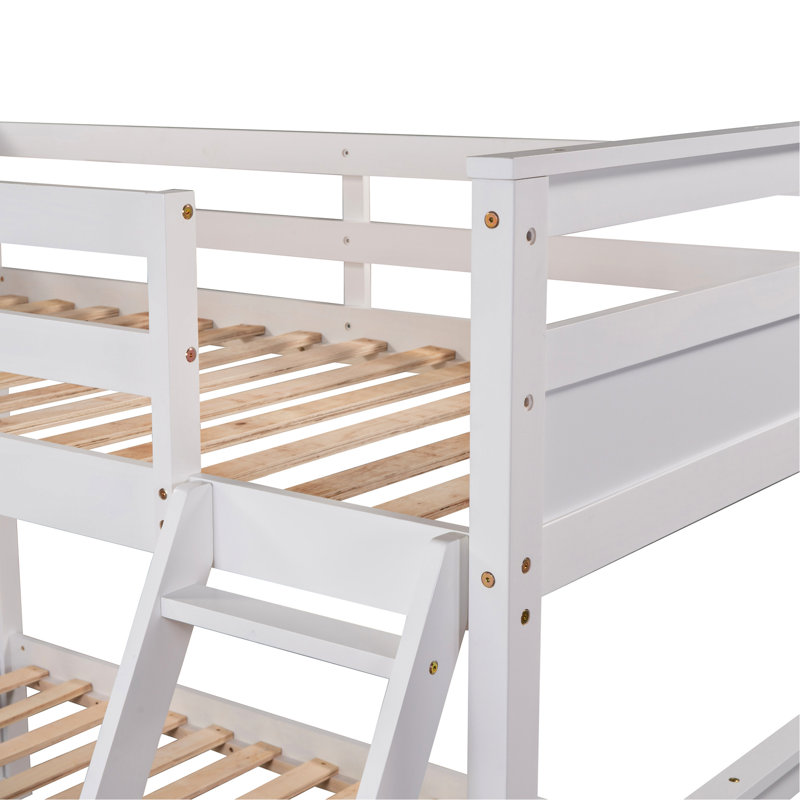 Lit superposé simple au-dessus d'un lit double en bois massif avec lit de rangement, blanc et compartiment polyvalent