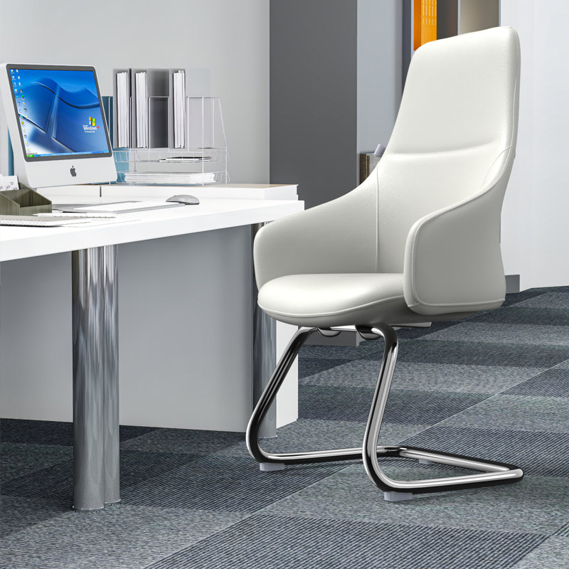 Stiller Leather Office & Conference Chair – Executive Desk Seating with Fixed Arms, Lumbar Support, Swivel Base, and Iron Frame