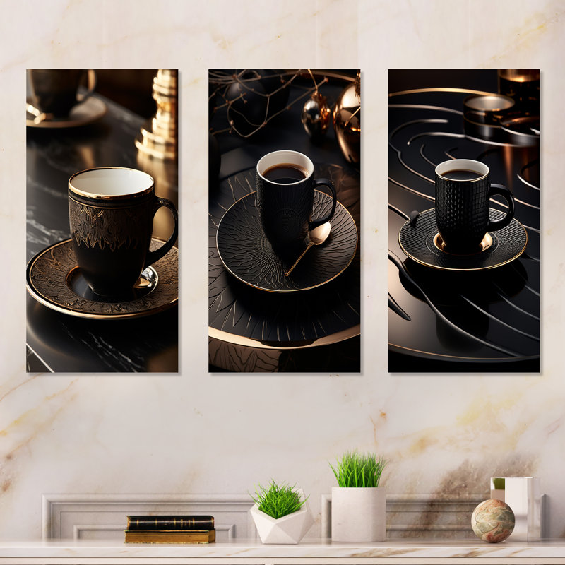Black Coffee Espresso Eclipses - Ensemble de 3 décorations murales en métal café, H 32 po x l 48 po