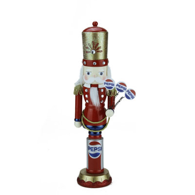 12" Red and White Wooden Pepsi Christmas Nutcracker