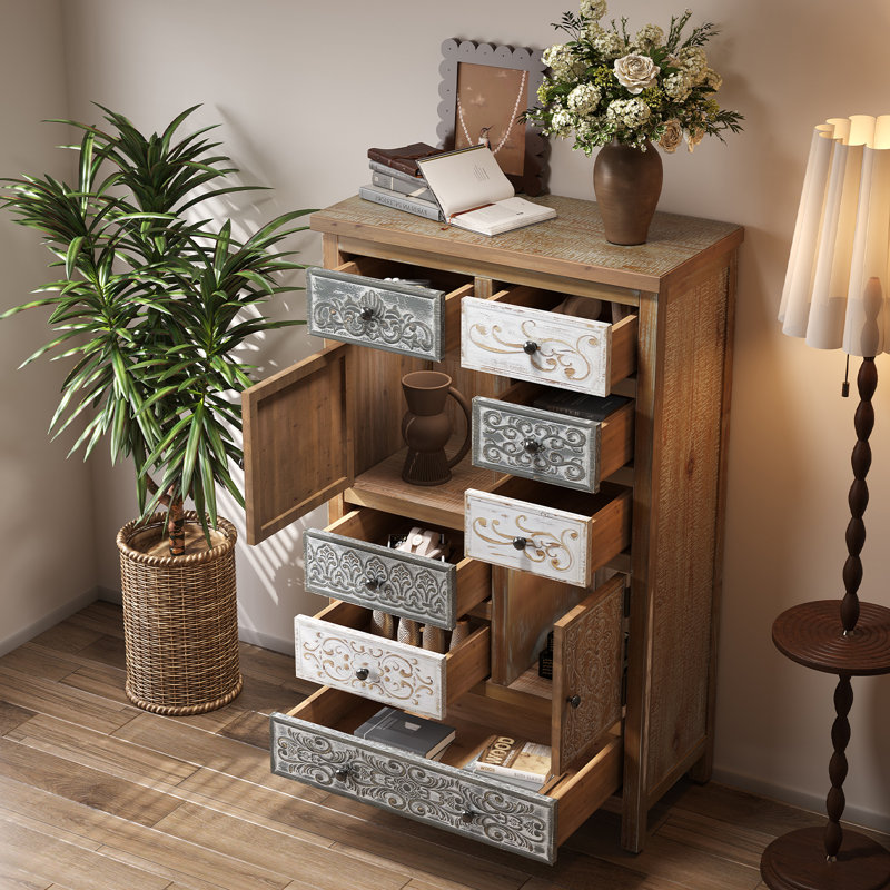 Designer 27.76" Wooden Accent Cabinet With 6 Drawers And 2 Doors
