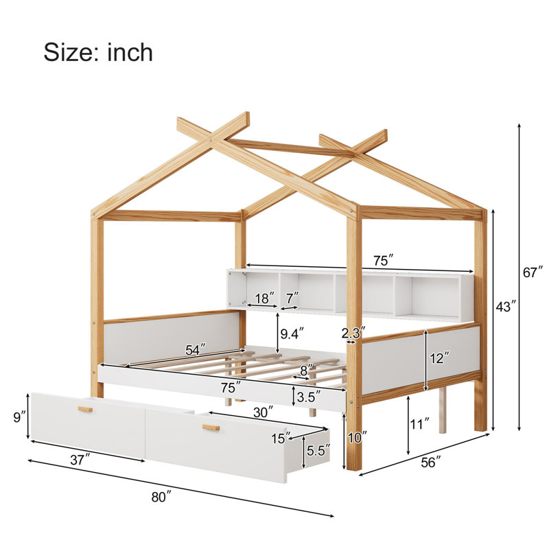Lit de rangement en bois, Double