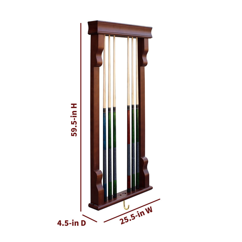 Antique Walnut Wall-Mounted Billiard Pool Cue Rack