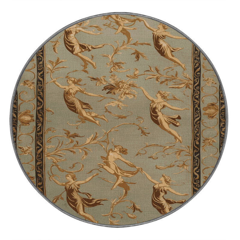 Tapis brun français lavable à la machine, Rond 3 pi