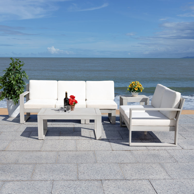 4 Piece Sectional Seating Group with Cushions, Gray, White