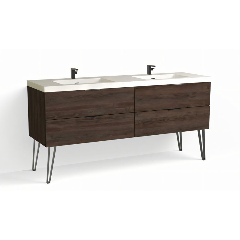 Avila 72" W Freestanding Double Bathroom Vanity with Dawson Leg , Matte Black, White Acrylic, Gloss White/Single