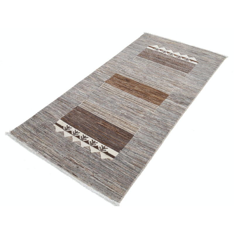 Tapis brun à motif géométrique tribal noué à la main 3,2 pi x 6,5 pi 3,2 po