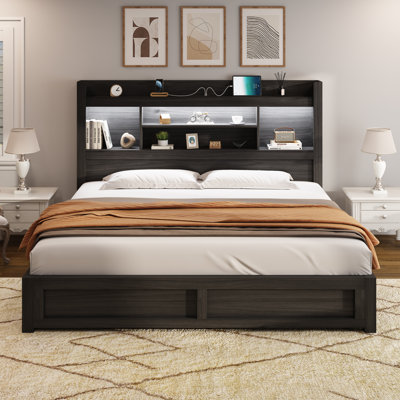 Sherell California King Size Bed Frame With 4 Storage Drawers,Black
