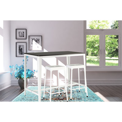 Kitchen Bistro 3 - Table rectangulaire en métal brun et blanc + 2 chaises pour petits appartements et patios d'intérieur. Fabrication robuste. Plateau de table pour la salle à manger. Espaces. Brun + blanc 4 places assises. 42 po