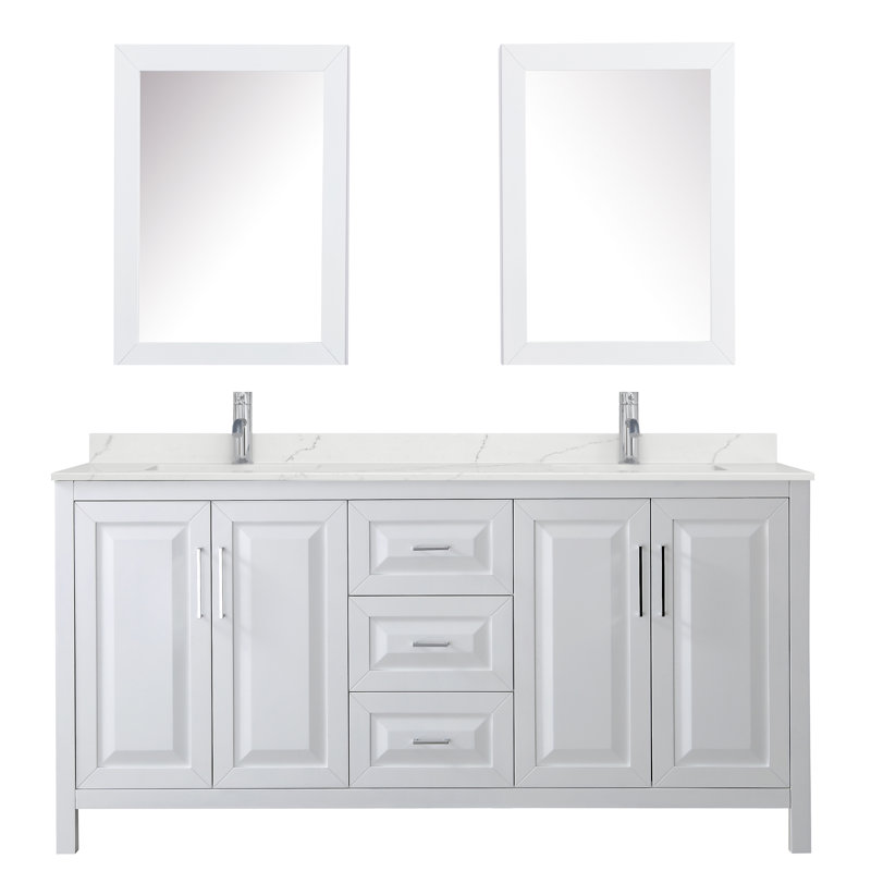 Daria 72'' W Vanity, White, Polished Chrome, Giotto Quartz