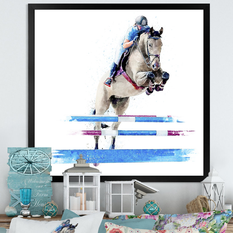 Reproduction d'art sur toile Jockey, H 16 po x l 16 po x P 1 po, Cadre photo noir