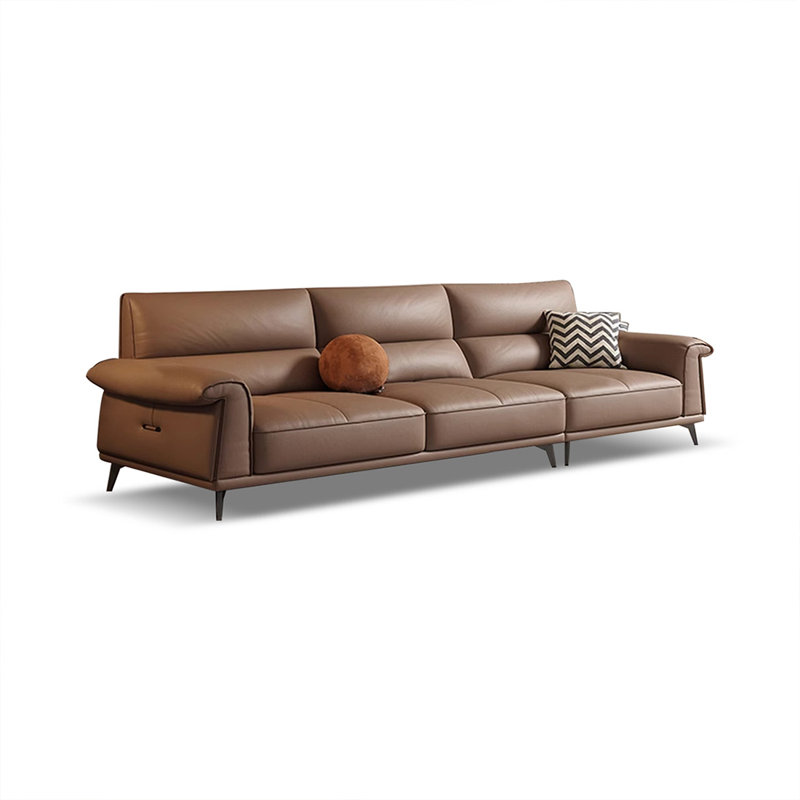 Coffee Genuine Leather Modular Sofa cushion couch, 4, 32.68" H x 110.24" W x 37.01" D, Coffee