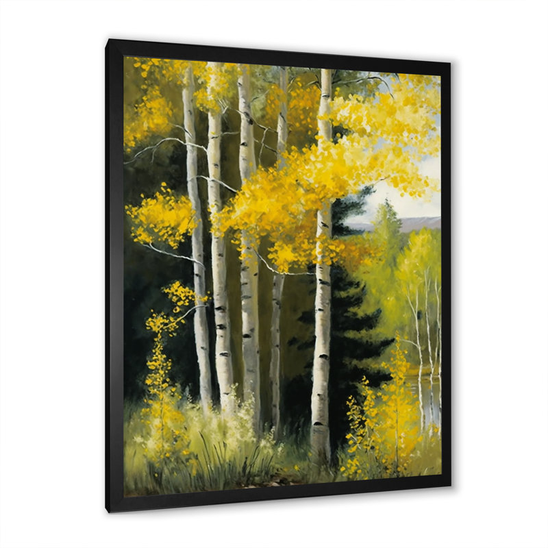 «Yellow Leaf Birches In The Forest II», reproduction sur toile, H 20 po x l 12 po x P 1 po, Toile avec cadre photo noir