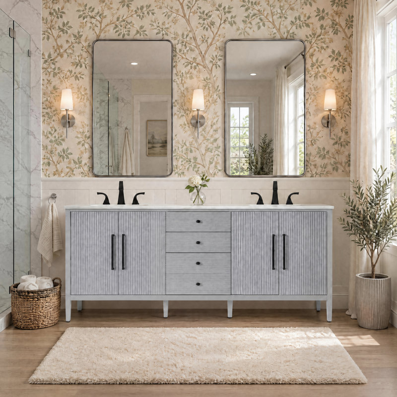 Meuble-lavabo double 84 po, Gris