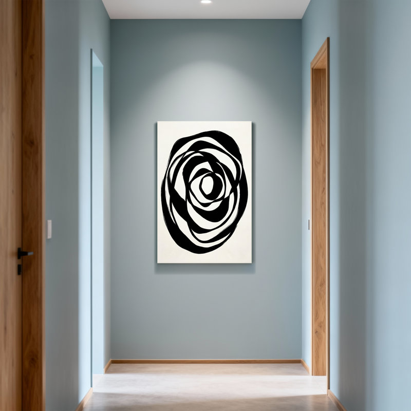 Abstrait abstrait en spirale noir et blanc, H 36 po x l 24 po