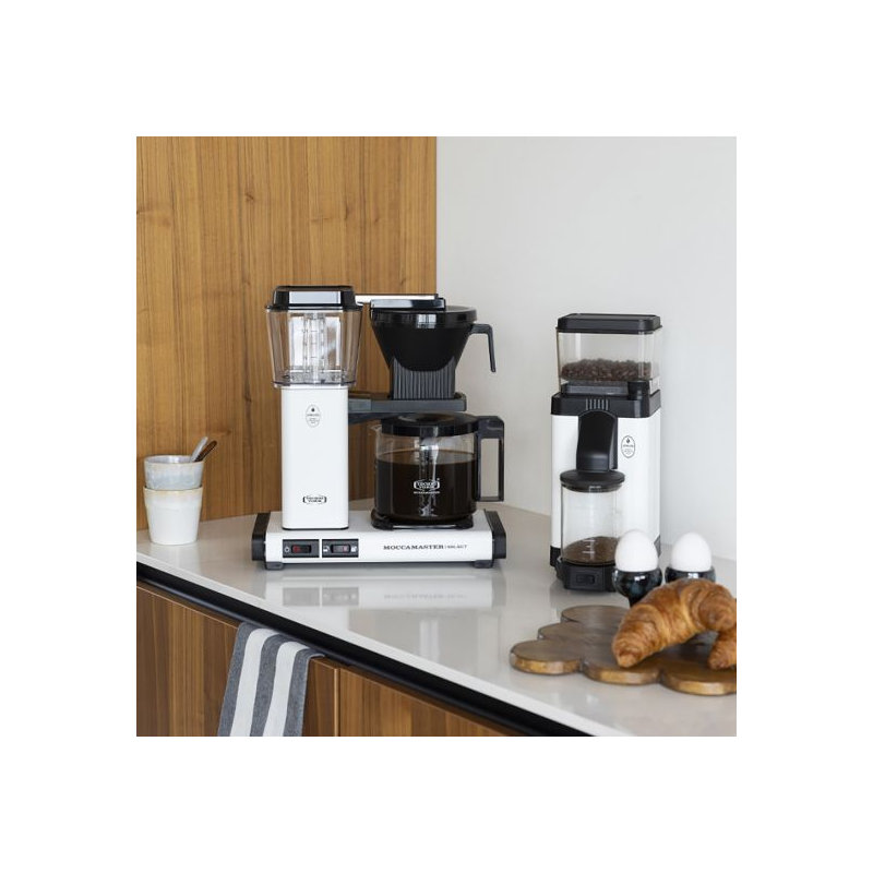 Moccamater KBG Select Filter Coffee Machine, 1.25L - Polished Silver, Matt White
