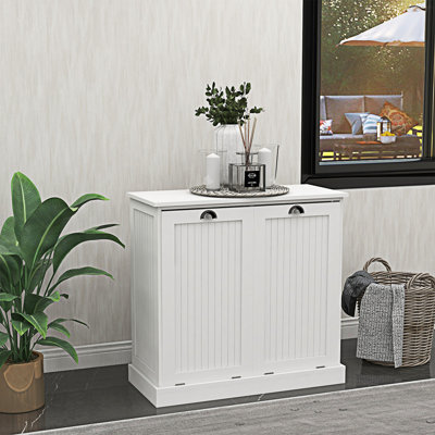 Two-Compartment Tilt-Out Laundry Sorter Cabinet, Entryway Cabinet