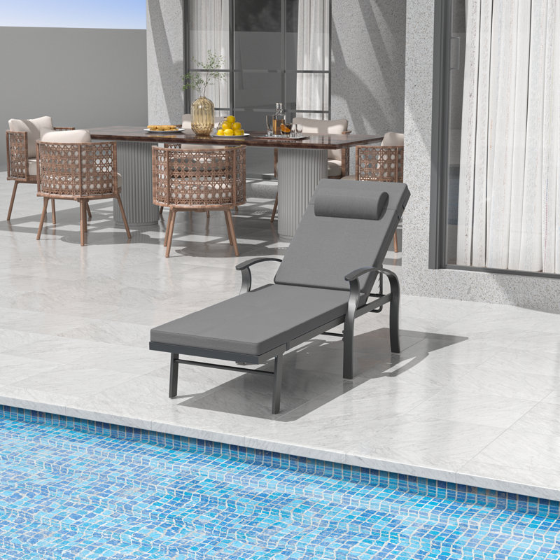 Deianna Adjustable Outdoor Aluminum Chaise Lounge Chair with Cushions, Ergonomic Armrests & Rust-Resistant Frame for Sunbathing