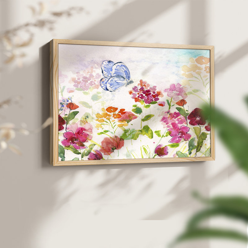 Papillon de jardin d'été - reproduction encadrée - réarmable, H 22 po x l 28 po, Naturel