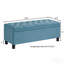 Banc de rangement rembourré capitonné à boutons, banc d'entrée en tissu de lin avec pieds en bois fuselés, banc de lit - bleu clair-1074381593-1074381592