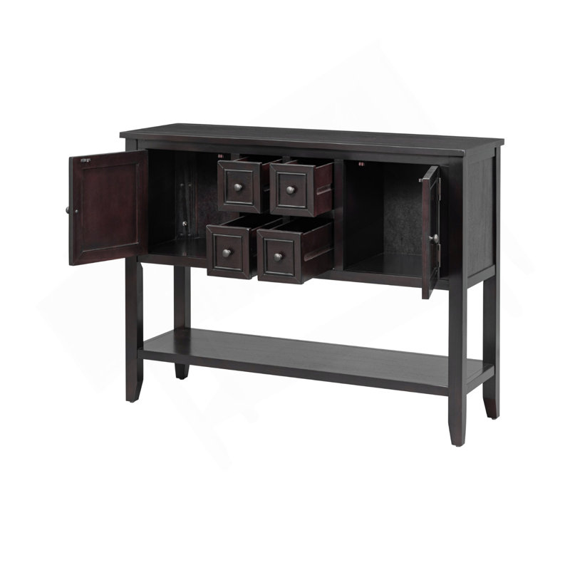 Grande console de rangement rétro Cambridge Series avec quatre petits tiroirs et une tablette inférieure pour les salons, les entrées et les cuisines