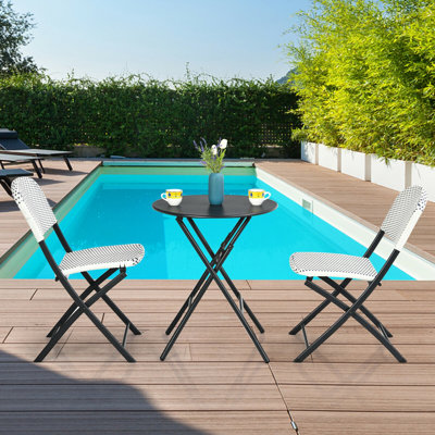 Ensemble bistro de patio en rotin 3 pièces avec table à manger ronde et 2 chaises