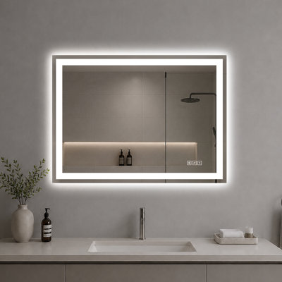 Miroir d'appoint à DEL à intensité variable, verre 36 x 24, meuble-lavabo moderne