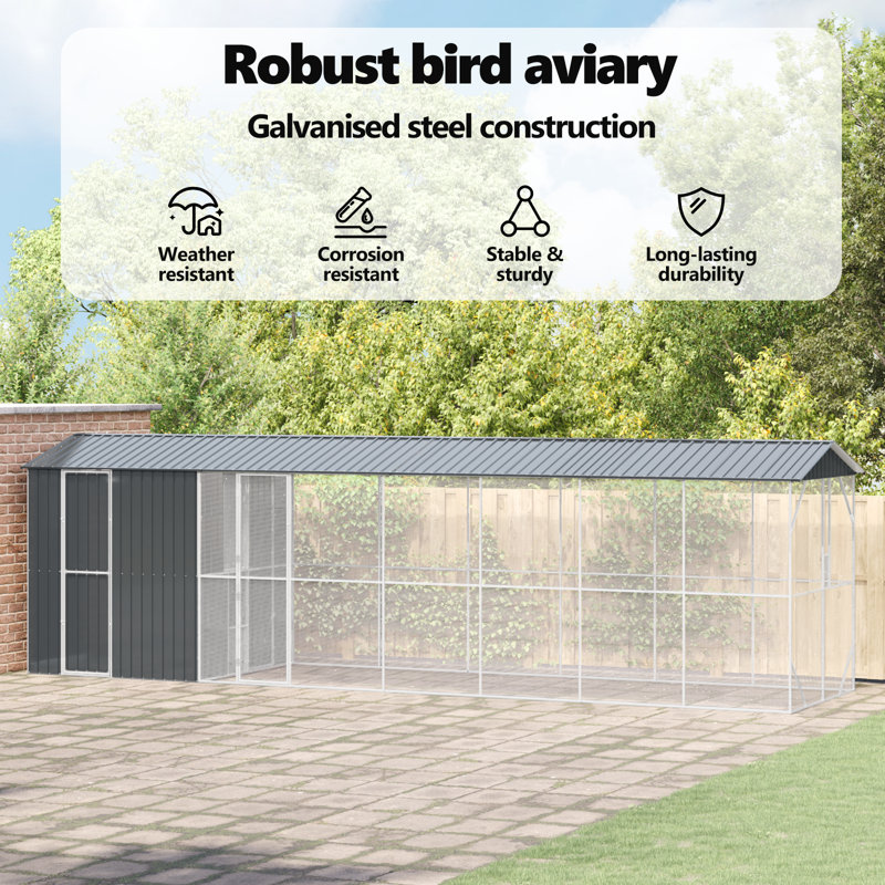 Cage à oiseaux vidaXL anthracite 338,58 x 81,89 x 97,24 po en acier galvanisé, H 247 po x l 860 po x P 208 po