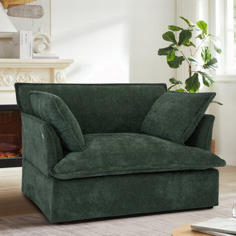 Fauteuil moderne en chenille avec charge intégrée, siège extra large et coussins polyvalents pour un confort ultime, Green