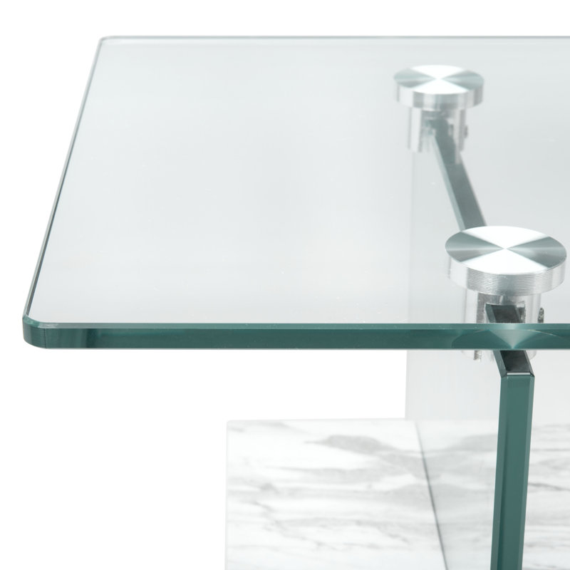 Kayley 39.4'' Glass Top Console Table, White Marble