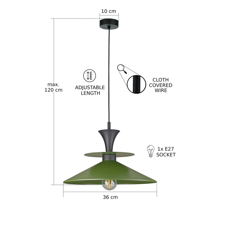 1 - Light Matte Black Dome Pendant, Black/Khaki