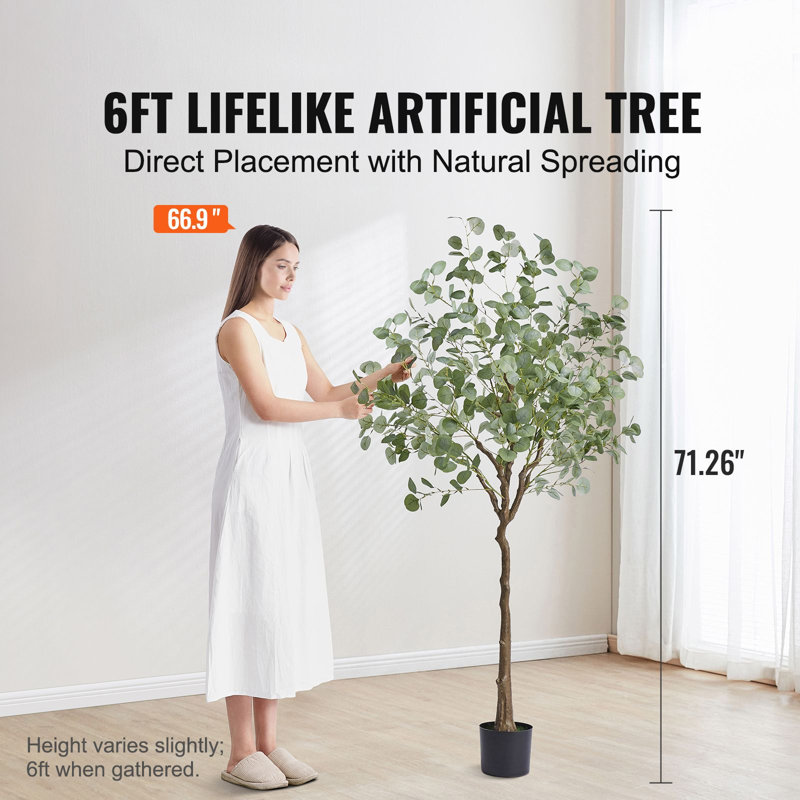 Artificial Eucalyptus Tree - 6 ft, PE/Fabric, Green, Waterproof