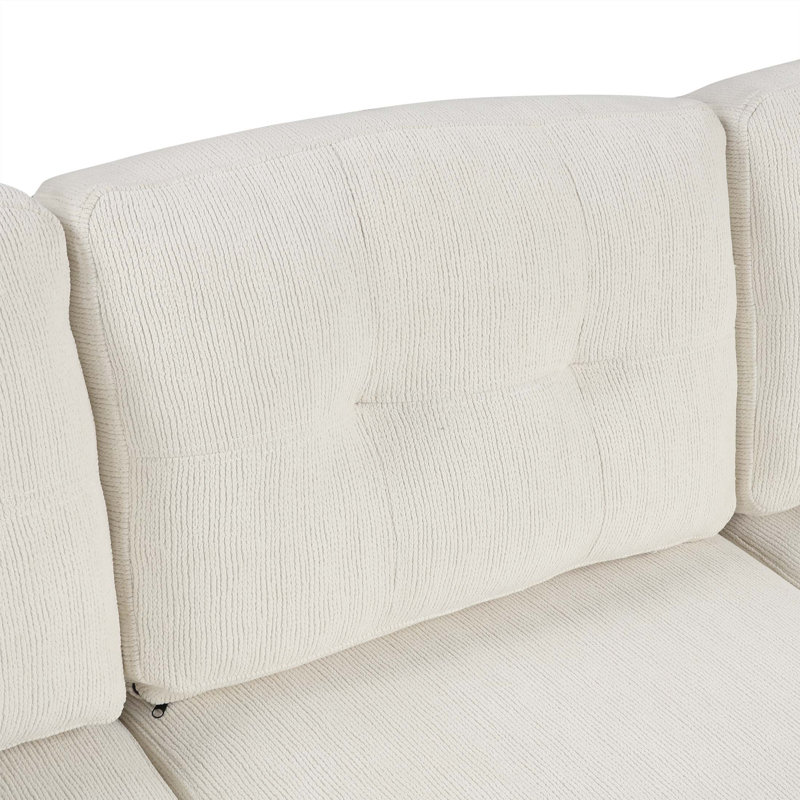 Canapé-lit modulaire en L de 86,6 po avec canapé-lit coulissant, deux ports USB et deux porte-gobelets pour le salon, beige
