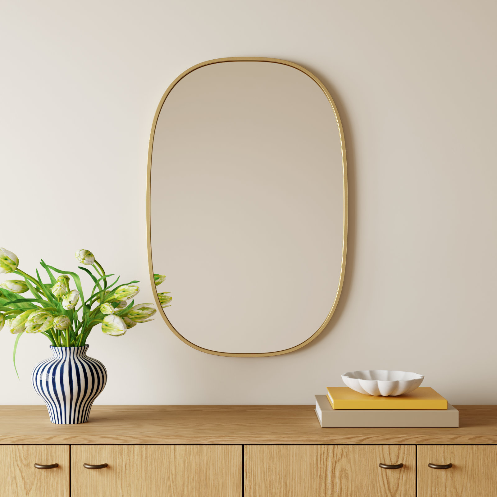 Sabine Metal Curved Oval Wall Mirror, Brass, 36" x 24"