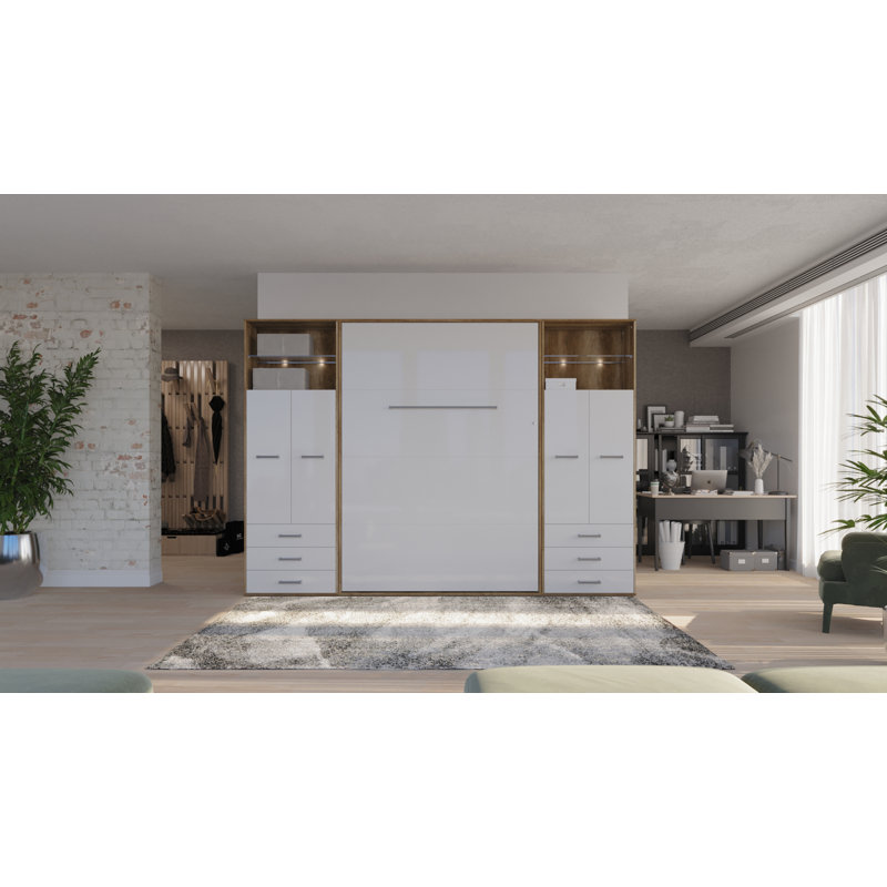 Aubri European Double Mattress Size (140cm x 200cm) Murphy Bed, Brown/Grey
