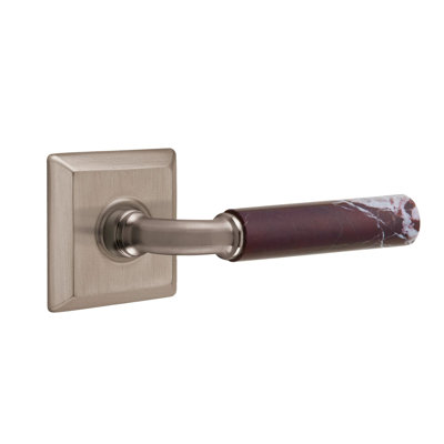 Ensemble de leviers d'intimité Emtek Select avec rosette Quincy et tige R-Bar, levier en marbre Rosso Levanto (CF)
